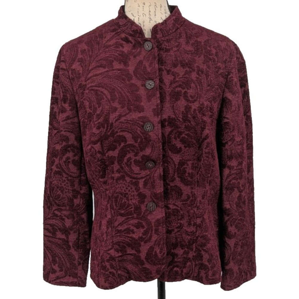 Rayon Burn Out Burgundy Blazer Jacket SIZE PL Retro Y2K Academia Preppy 90's